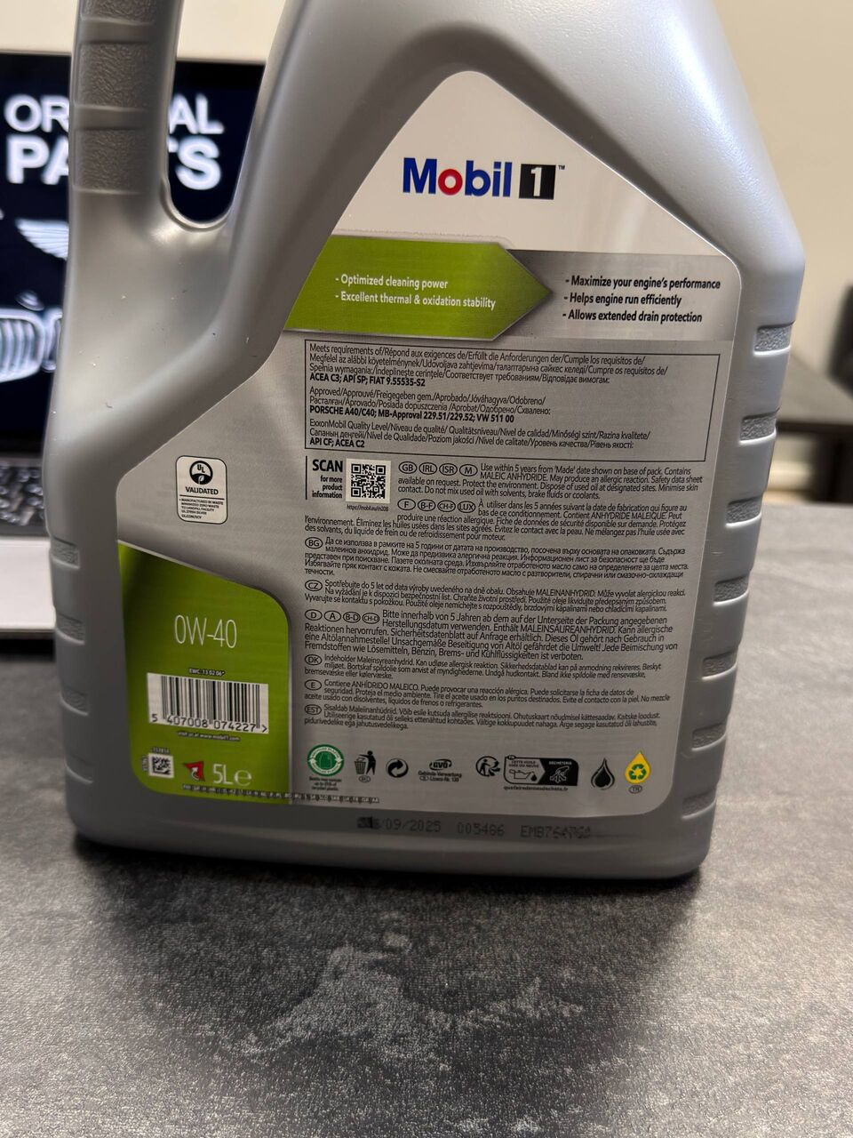 Copenhagen, Auto Parts, DKK 395,  Genuine Mobil 1 ESP 0W-40 Fully Synthetic Engine Oil &ndash; 5L