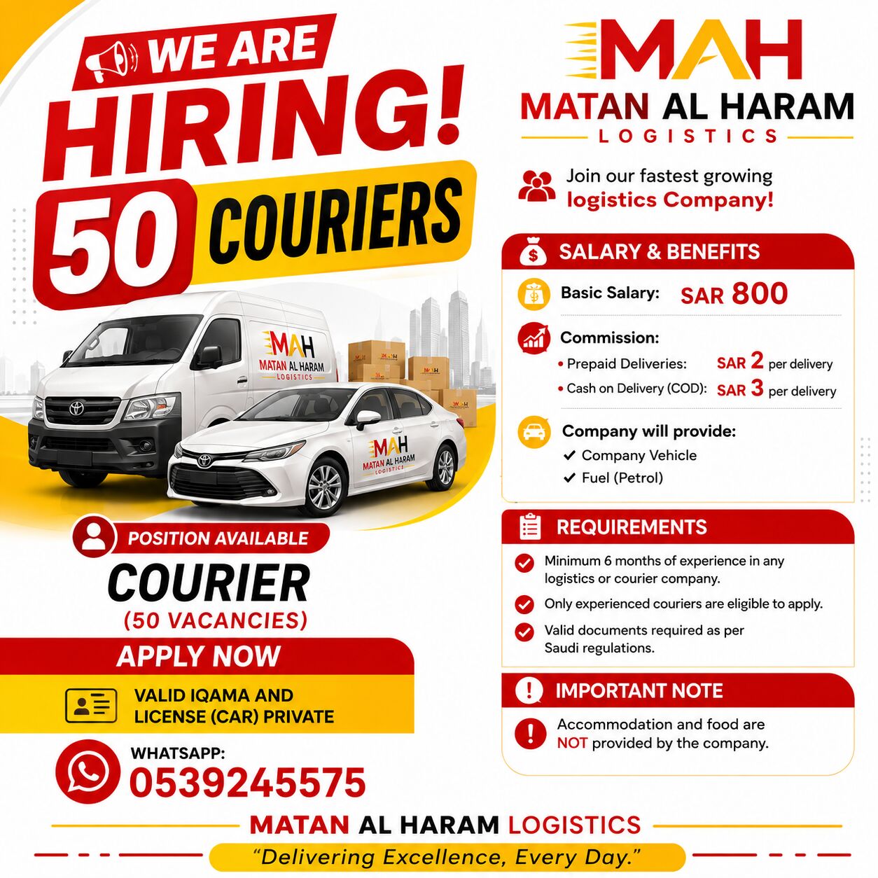 Riyadh, Jobs, Immidiately Joining (Need 30 Couriers) FUEL+CAR Company Provided