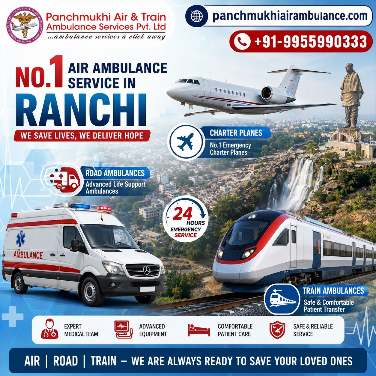 Ranchi, Health, Panchmukhi ICU Air Ambulance From Ranchi- Safe Medical Evacuation For Complete ICU Setup
