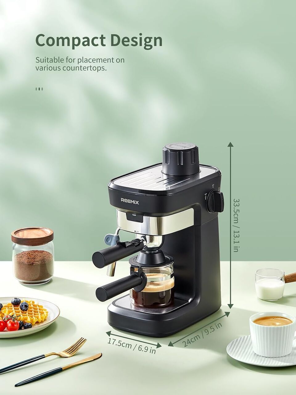 Moscow, General, Reemix Espresso Machine 6 Bar, Rich Crema Coffee Maker | Auto Pressure Relief, Compact Hom