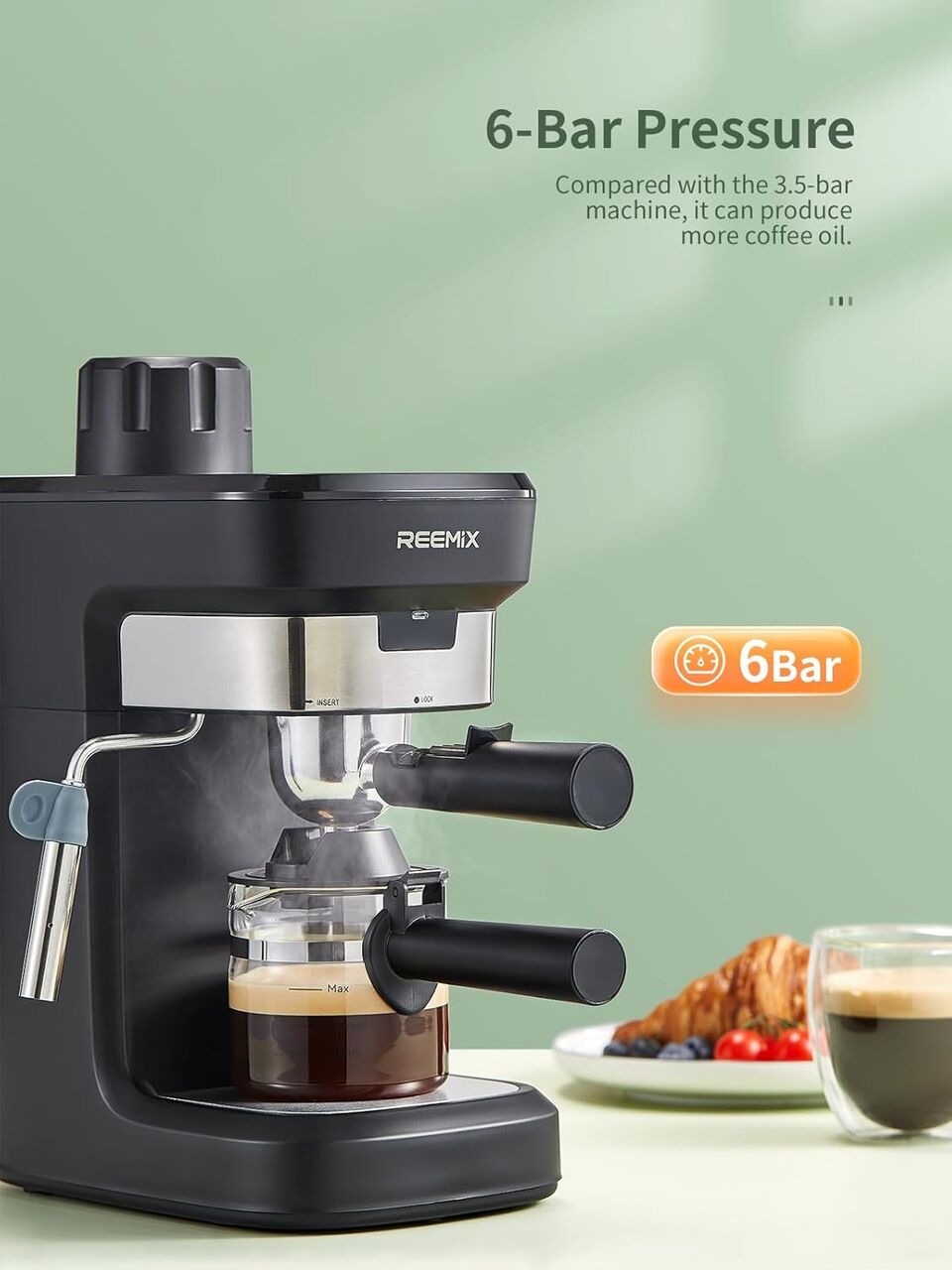 Moscow, General, Reemix Espresso Machine 6 Bar, Rich Crema Coffee Maker | Auto Pressure Relief, Compact Hom