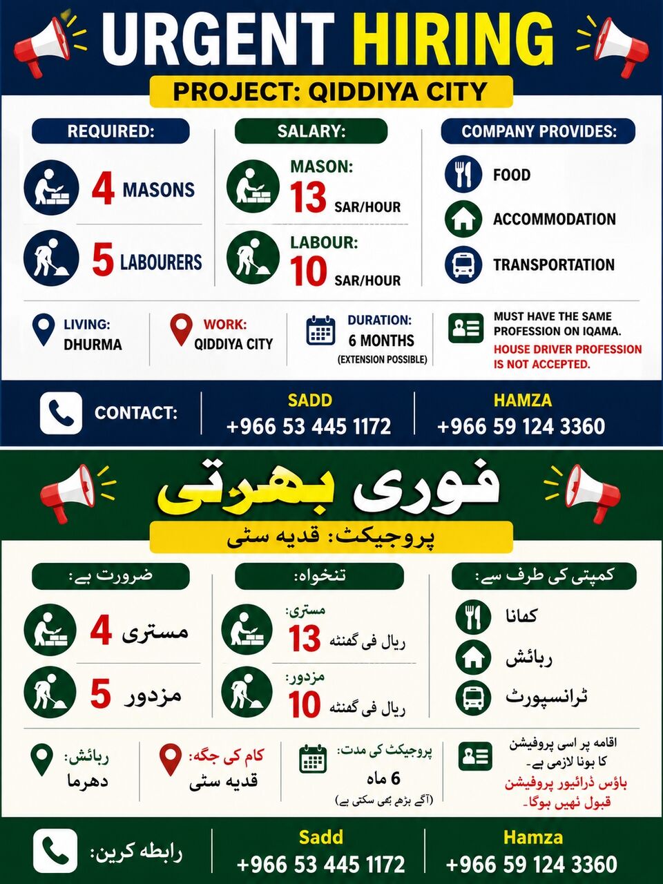 Riyadh, Jobs, Mason & Labour Required For Qiddiya City