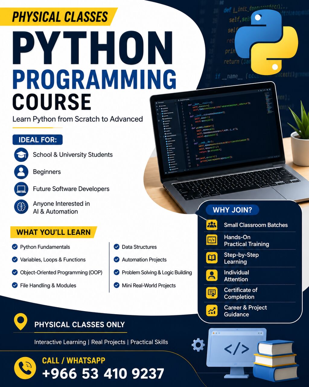 Jeddah, Lessons Offered, PHYSICAL/ONLINE PYTHON PROGRAMMING COURSE