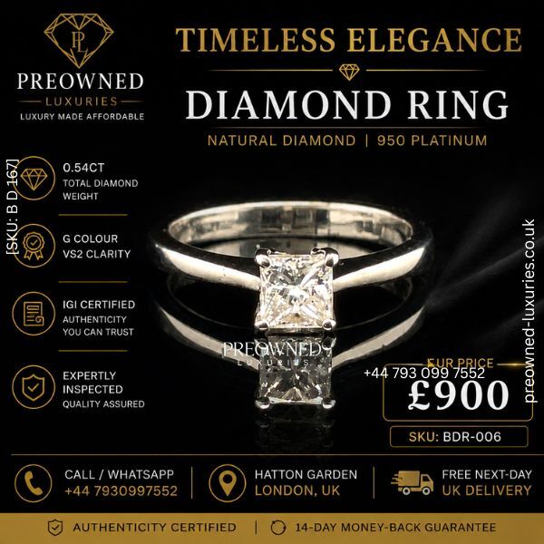 London, Jewelry, GBP 900,  Buy Stunning Platinum Diamond Ring Pre-Owned Best Value UK