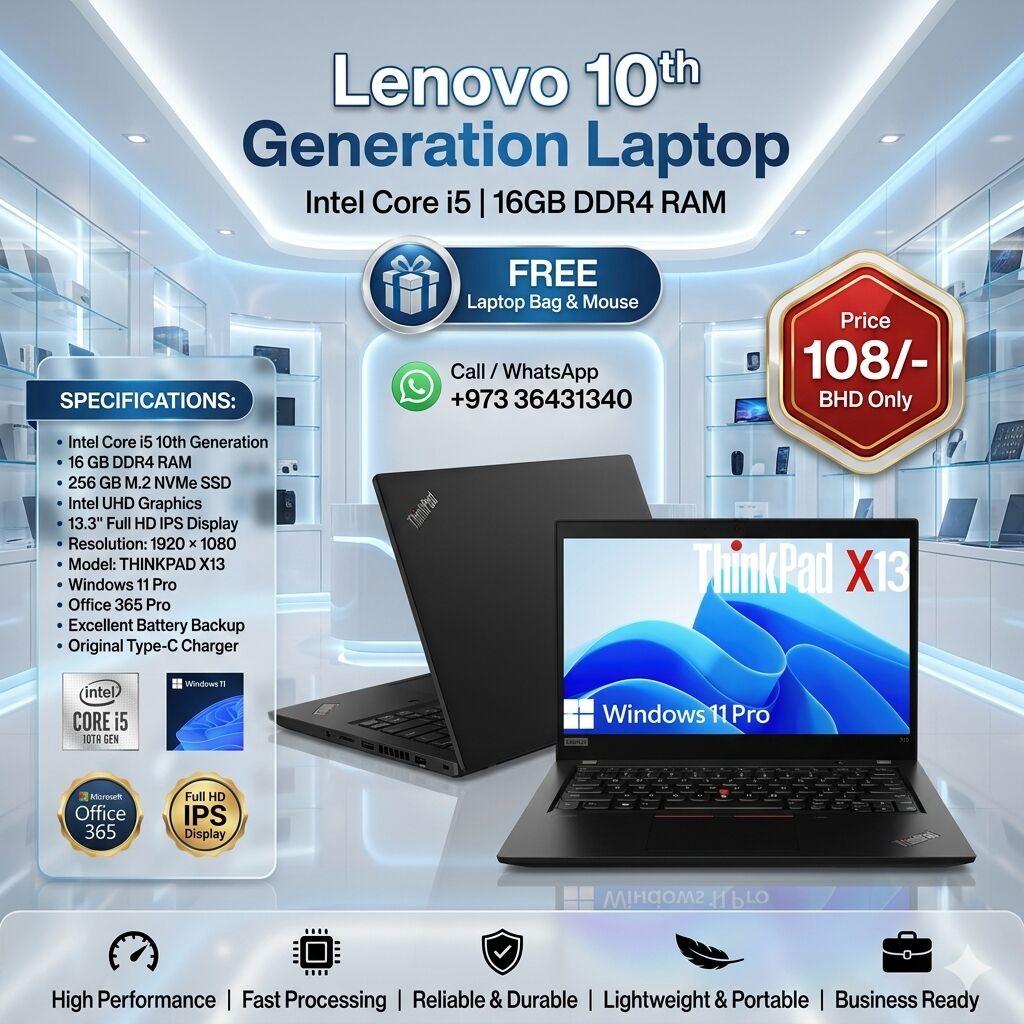 Muharraq, Electronics, BHD 108,  Special Offer Lenovo 10th Generation Core I5 Business Laptop 16GB DDR4 RAM 14" FHD Display