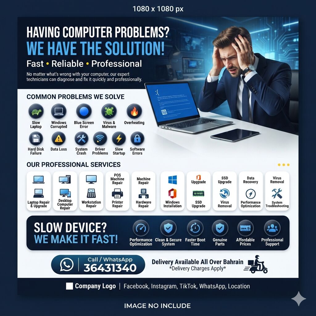 Muharraq, Electronics, BHD 3,  Professional Computer, Laptop (Hardware, Software Repairing & Services) Buying & Selling