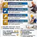 ​PWI CONTRACTING COMPANY URGENT HIRING: PLASTER / MASON (20) ​ROLLER PAINTER (20) ​CARPENT
