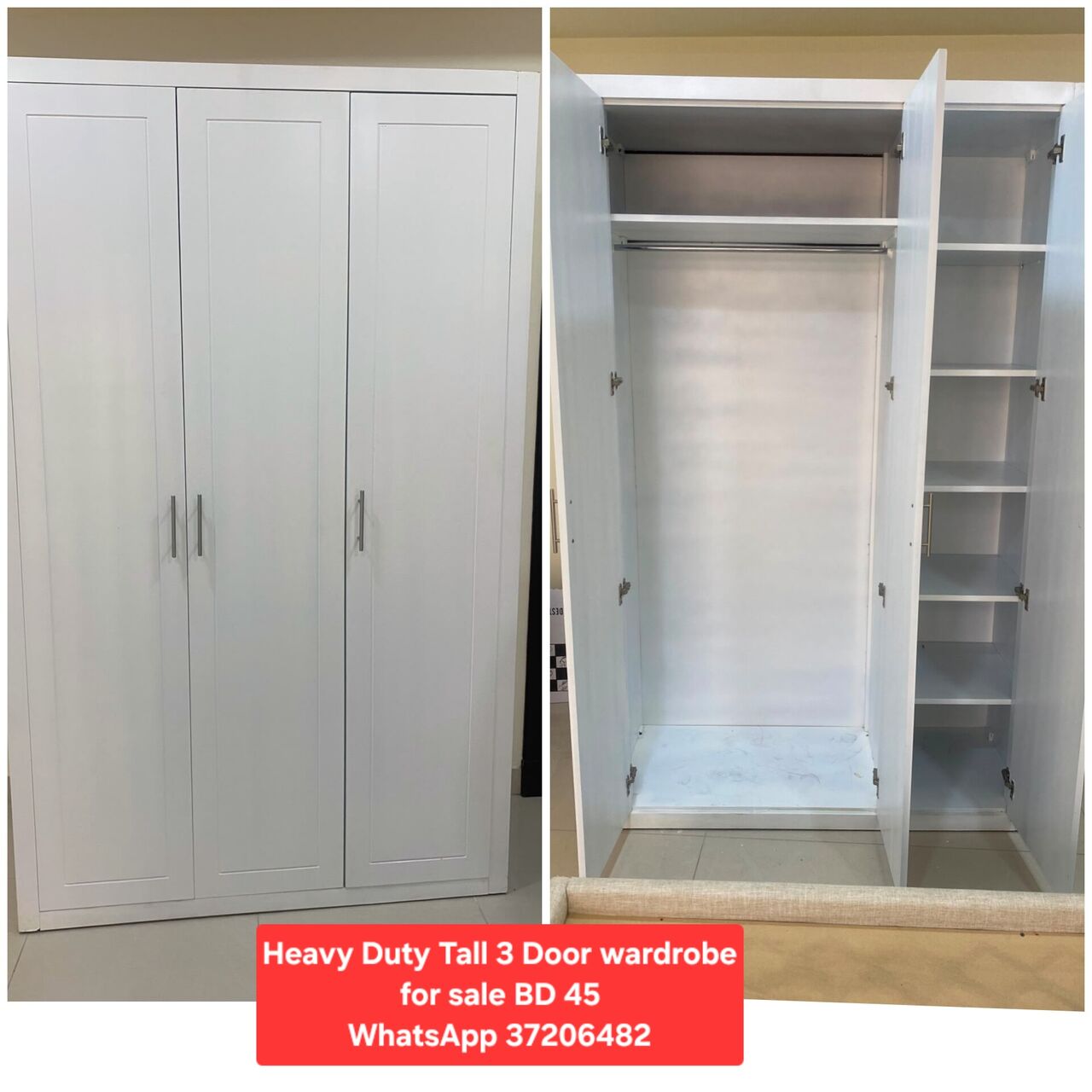 Manama, Furniture, BHD 45,  ✅️ Heavy Duty Tall 3 Door Wardrobe For Sale In Good Condition With Delivery
