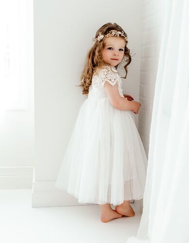 New York, Clothing & Accessories, USD 87,  White Bohemian Flower Girl Dress Sienna Style, Lace Tulle Wedding Gown For Girls, Rustic J