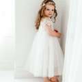 USD 87,  White Bohemian Flower Girl Dress Sienna Style, Lace Tulle Wedding Gown For Girls, Rustic J