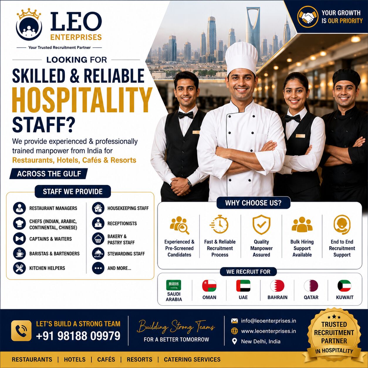 Jeddah, Manpower, WE ARE HIRING FOR GULF COUNTRIES HOTEL, RESTAURANT & HOSPITALITY STAFF