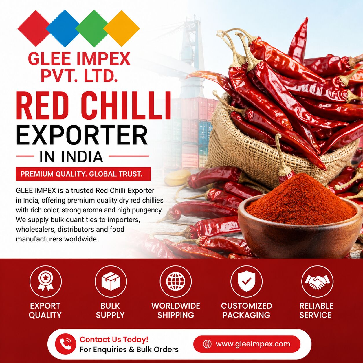 Mumbai, Food, Trusted Red Chilli Exporter In India | GLEE IMPEX