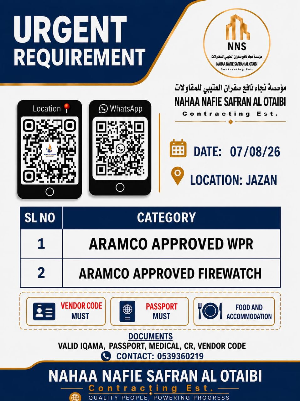 Jubail, Jobs, Aramco Approved Wpr And Aramco Approved Firewatcher