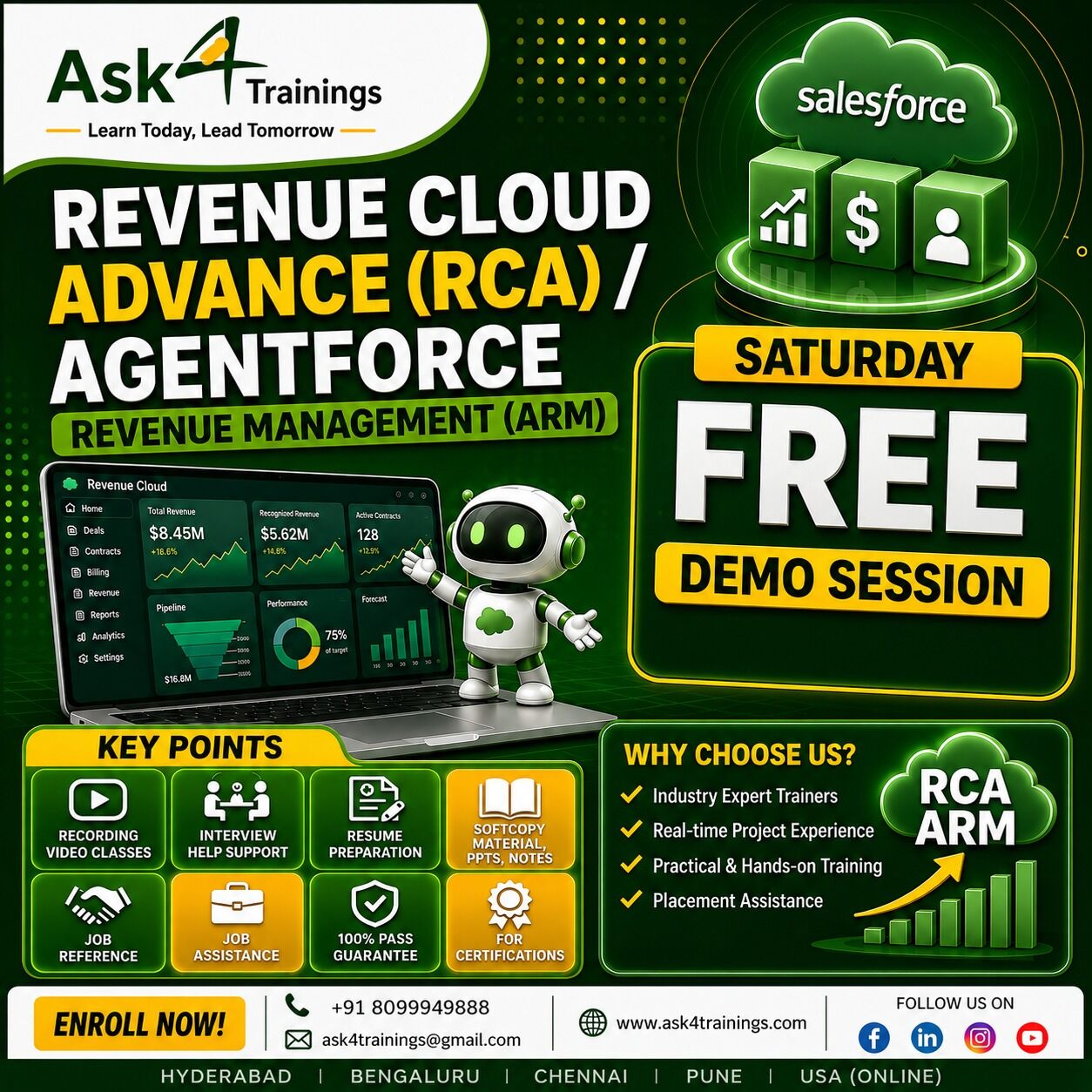 Hyderabad, Computers, INR 25000,  Salesforce Revenue Cloud RCA & ARM Training Course