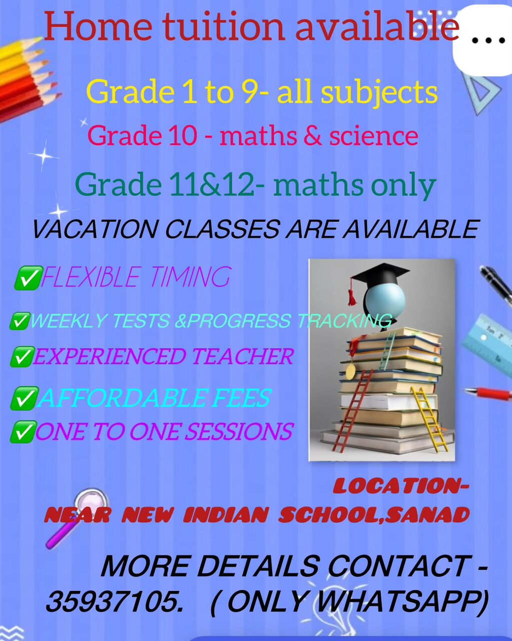 Sanad, Lessons Offered, Tuition Available