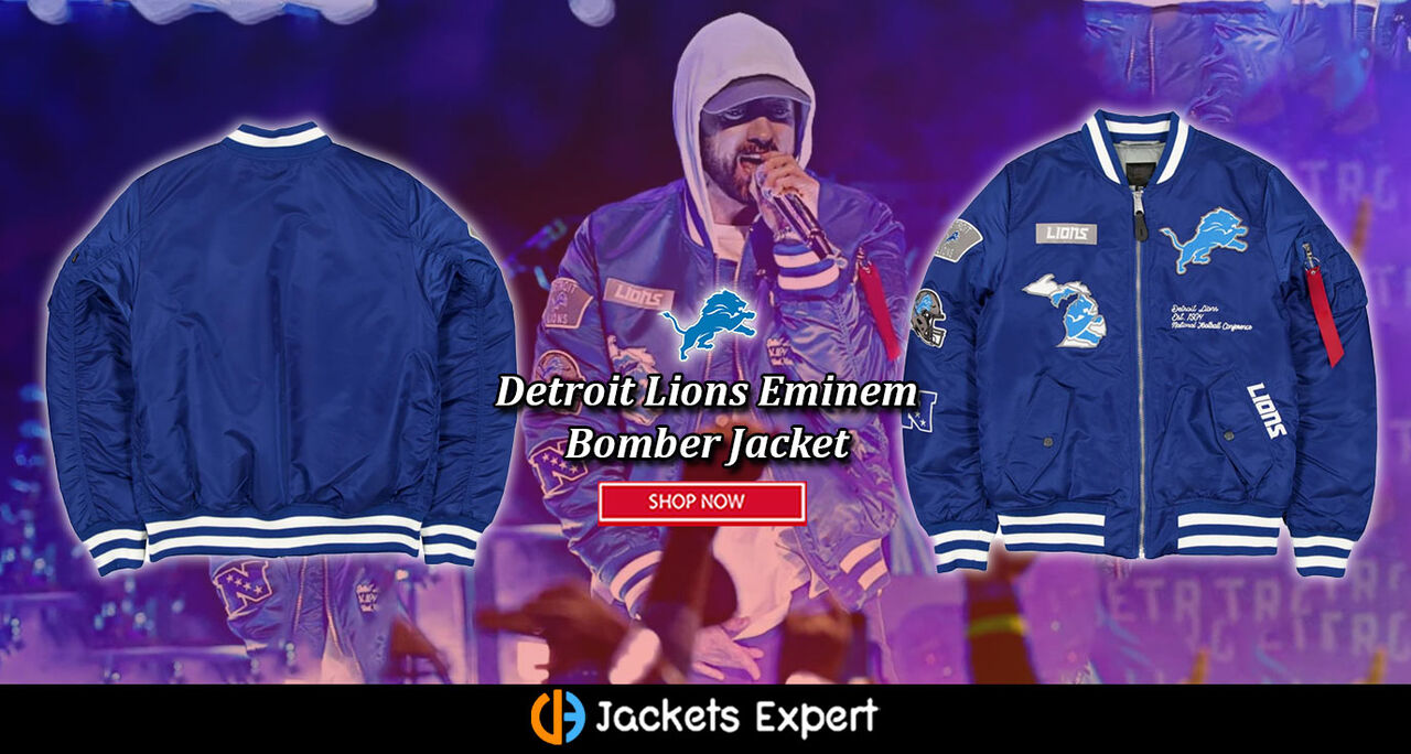 San Diego, Clothing & Accessories, USD 129,  Detroit Lions Eminem Blue Bomber Jacket &ndash; Premium NFL Inspired Jacket