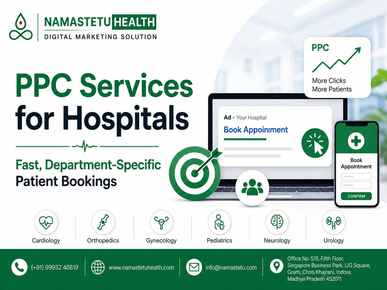Indore, Marketing, PPC Services For Hospitals | Fast, Department-Specific Patient Bookings