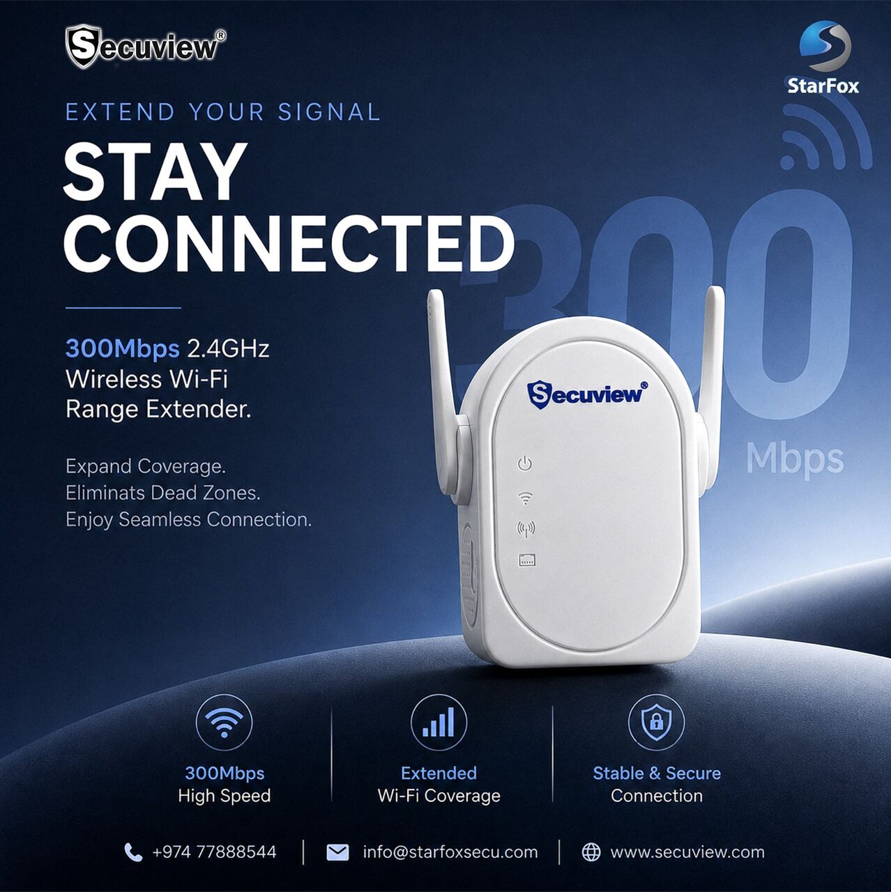 Doha, Electronics, QAR 65,  Secuview 300Mbps 2.4GHz Wireless Wi-Fi Range Extender.