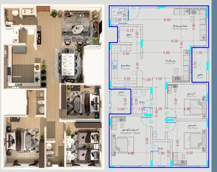 Al Rimal, Apartments, Flats, Houses & Villas, SAR 5500/month,  Furnished,  3 BR,  156 Sq. Meter,  Lovely Furnished 3 Bedroom Apartment In Ar Rimal To Rent (Ref: Apt-03)