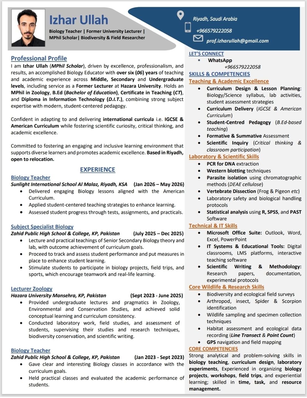 Riyadh, Job Seekers, Seeking Science/Biology Teacher