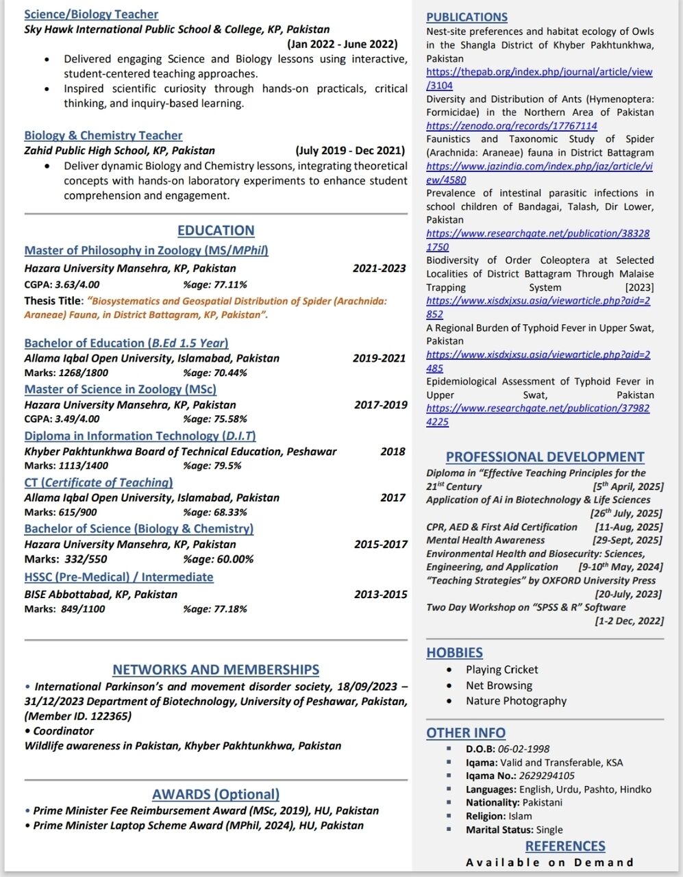Riyadh, Job Seekers, Seeking Science/Biology Teacher