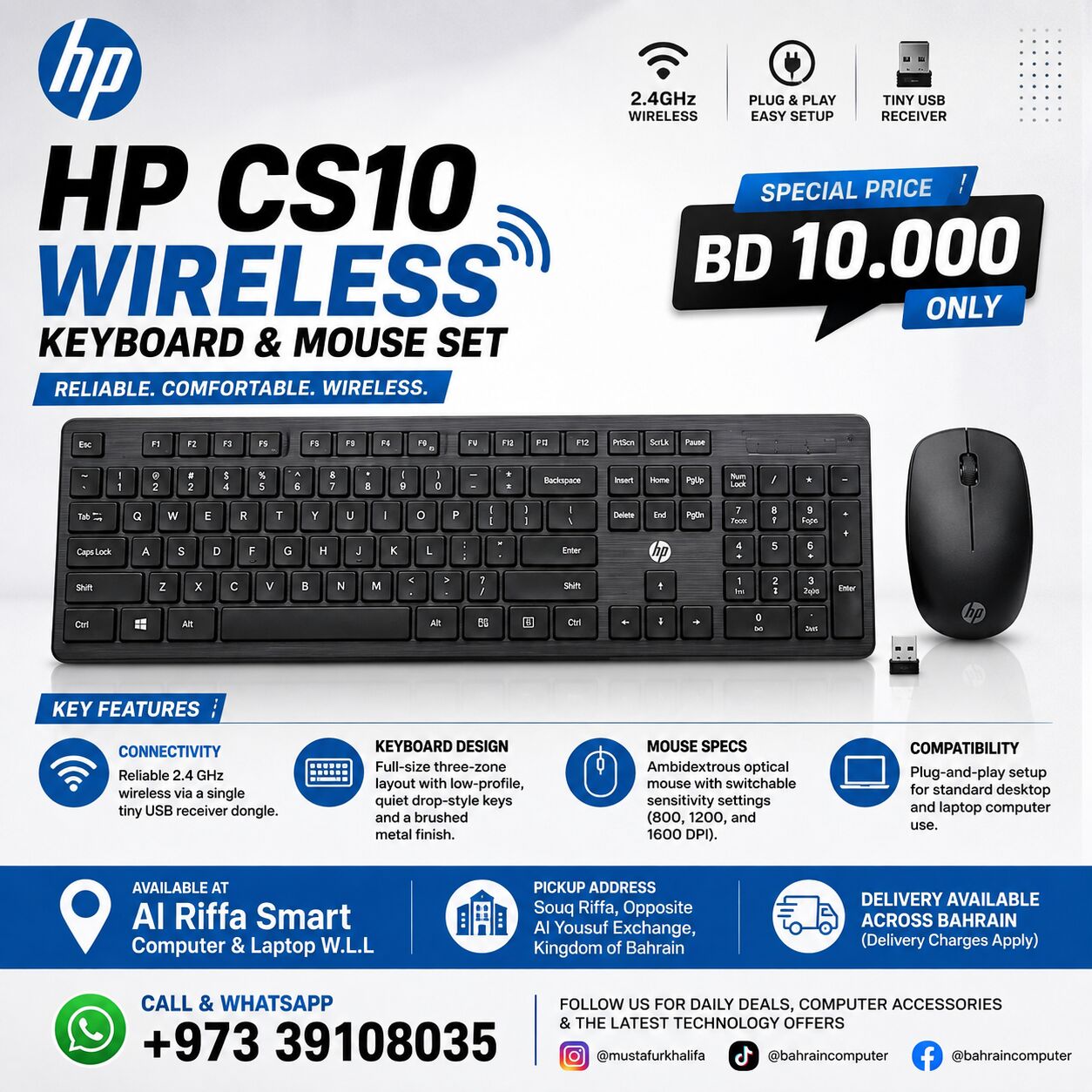 Riffa, Computers, BHD 10,  HP CS10 Wireless Keyboard & Mouse Set Only For BD 10.000