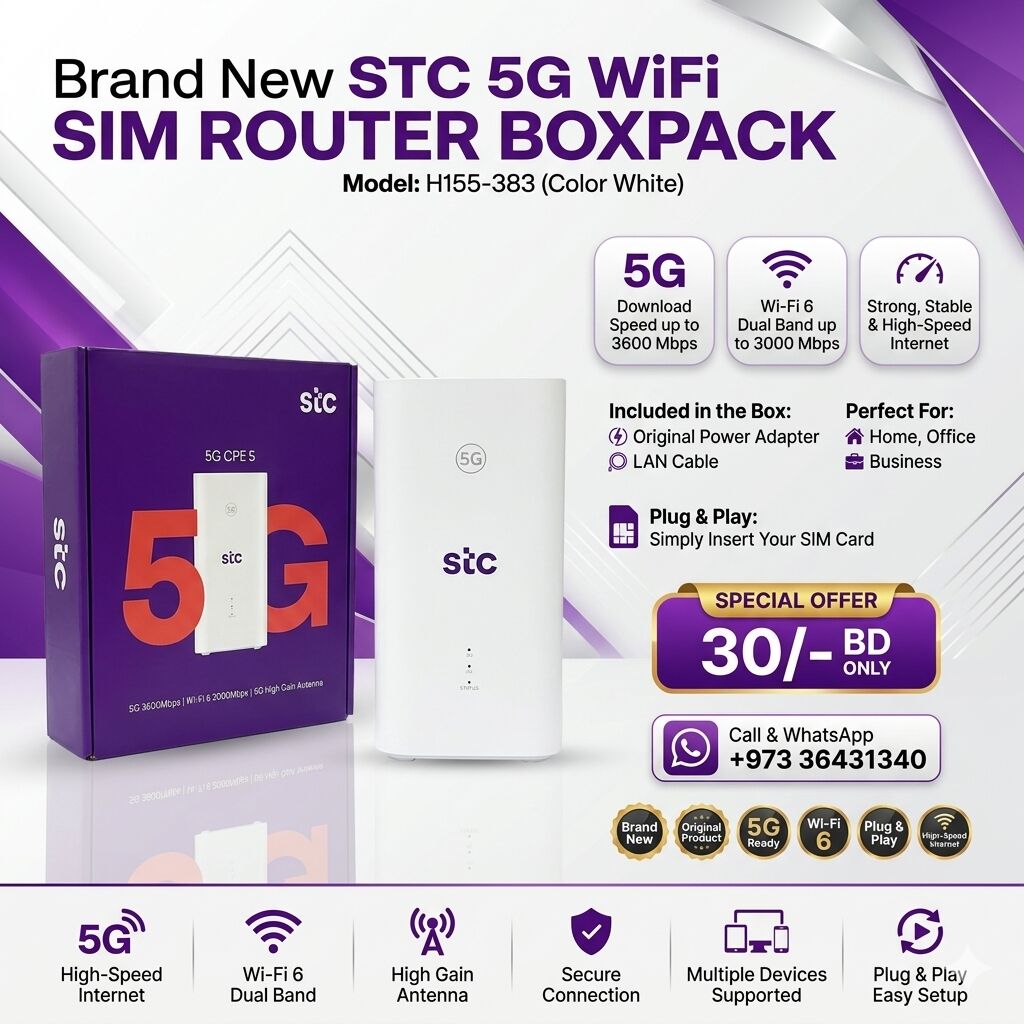 Muharraq, Electronics, BHD 30,  Brand New STC 5G WiFi-6 SIM Router BoxPack (Ultra High Speed) 30/-BD Only Call: 36431340