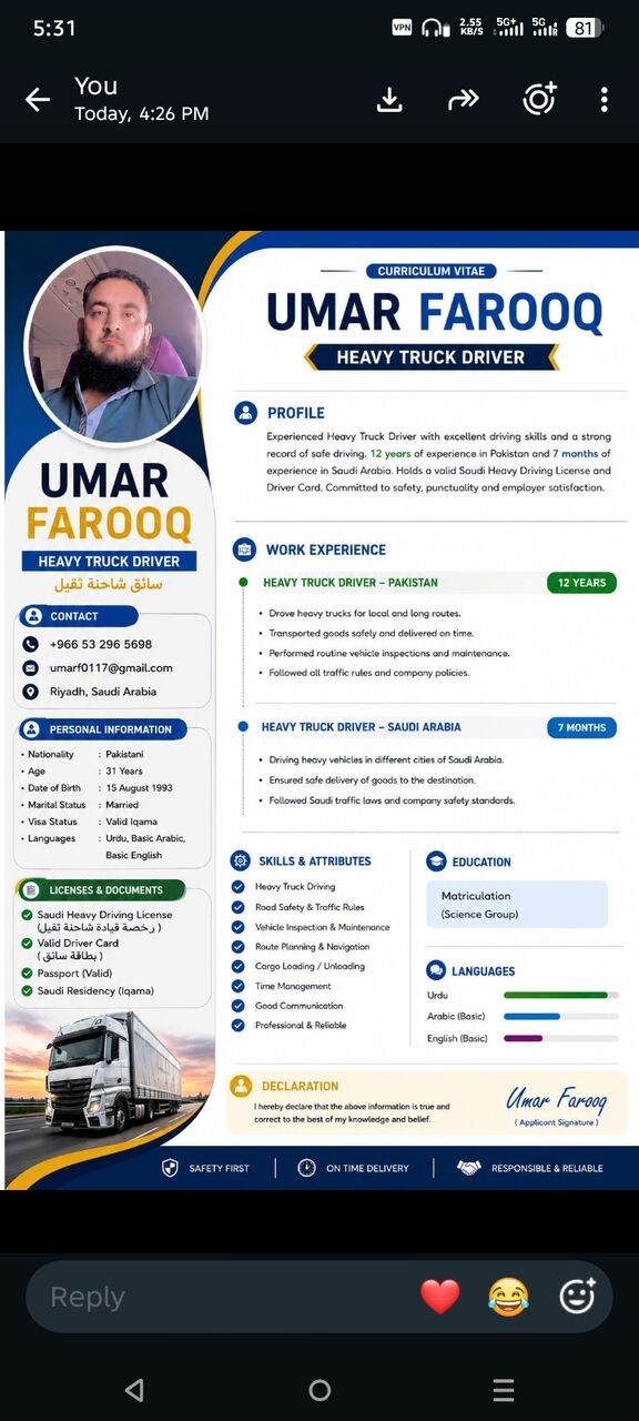Riyadh, Job Seekers, Heavy Driver