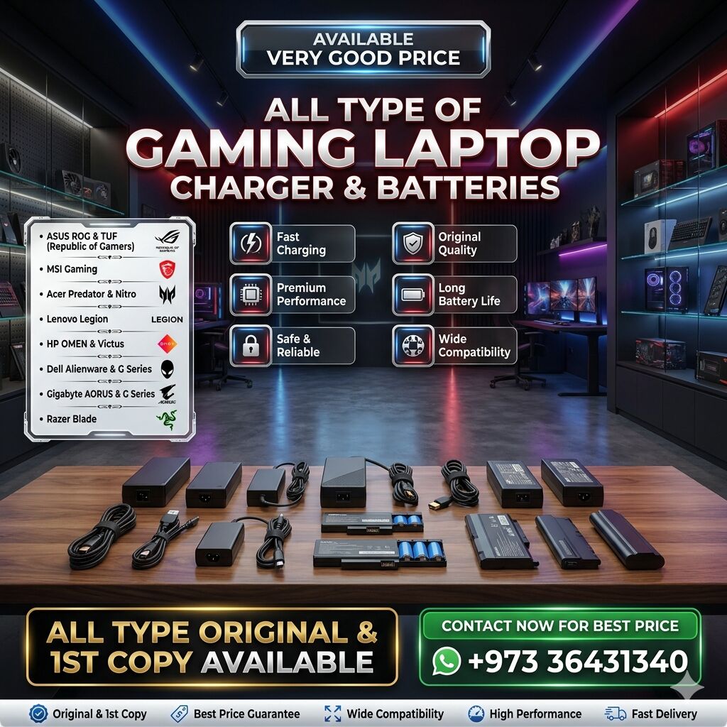 Muharraq, Electronics, New All Type Of Gaming Laptop Chargers & Batteries Are Available (Original & 1st Copy) 364