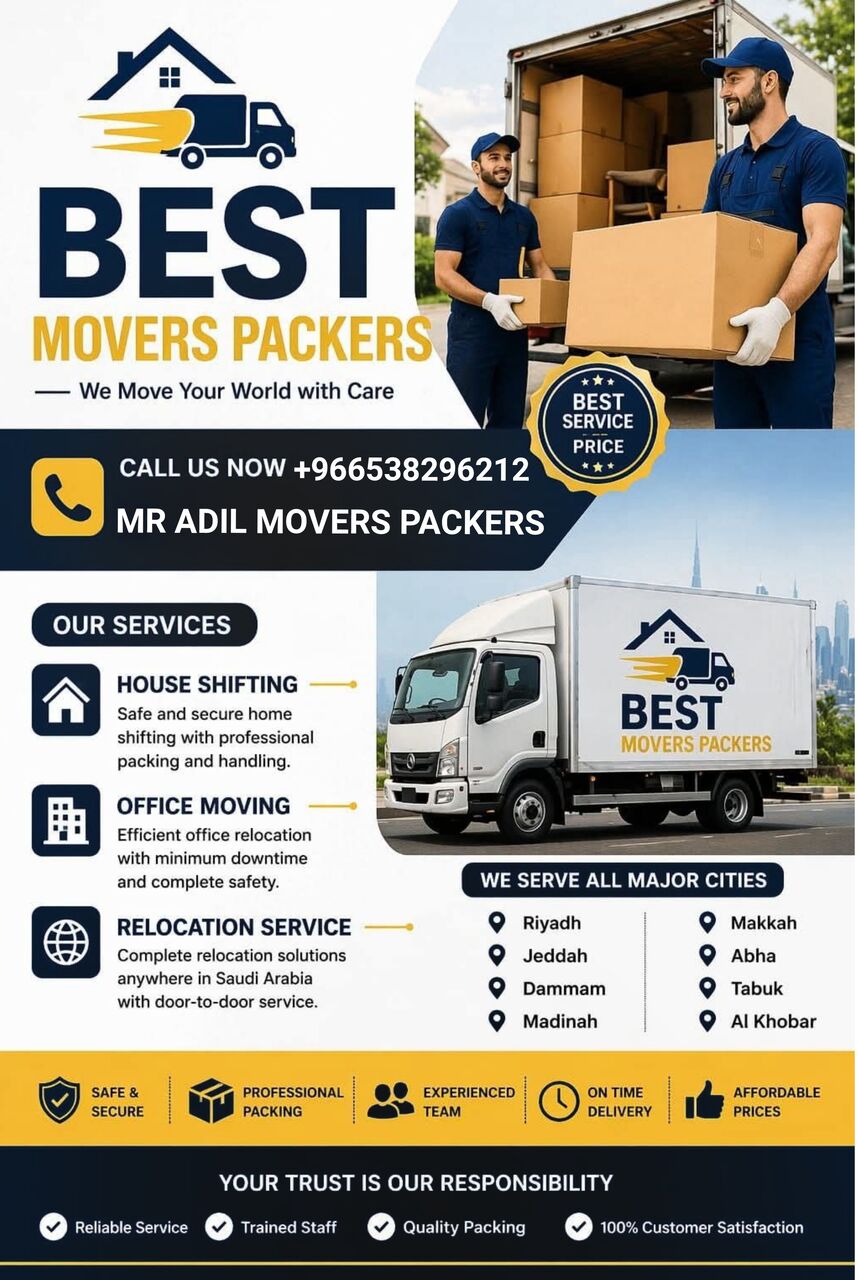 Jeddah, Household, MR ADIL MOVERS AND PACKERS IN JEDDAH FOR HOUSE OFFICE  SHIFTING 0538296212 ......