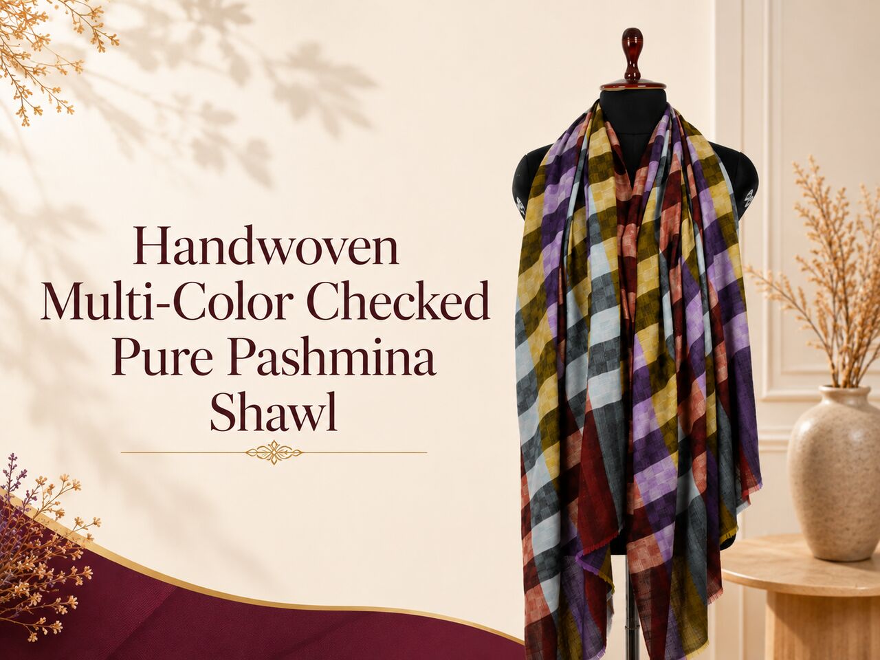 Mumbai, Clothing & Accessories, INR 28,  Handwoven Multi-Color Checked Pure Pashmina Shawl