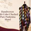 INR 28,  Handwoven Multi-Color Checked Pure Pashmina Shawl