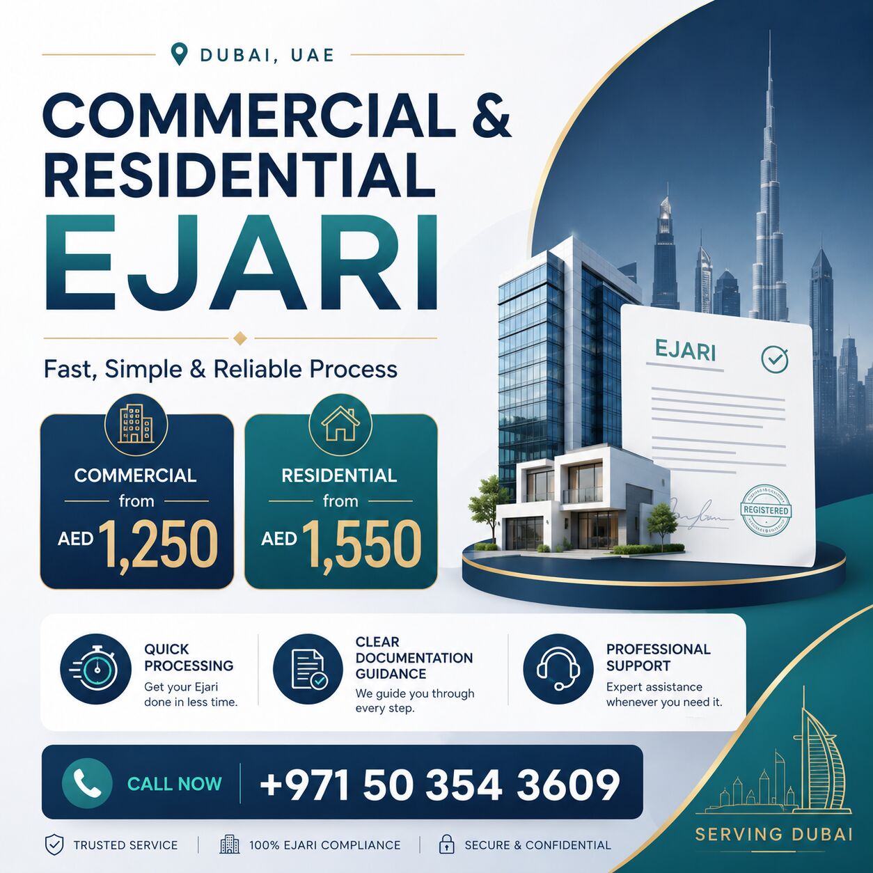 Dubai, Offices, AED 1250,  10 Sq. Meter,  Dubai Ejari Registration For Commercial & Residential Tenancies
