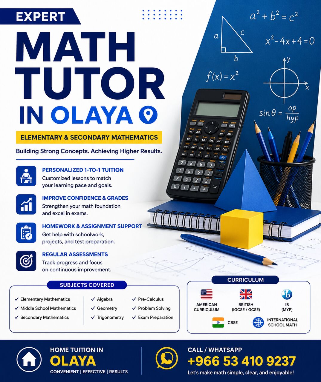 Olaya, Lessons Offered, Expert Math Tutor In Olaya | Elementary & Secondary Mathematics