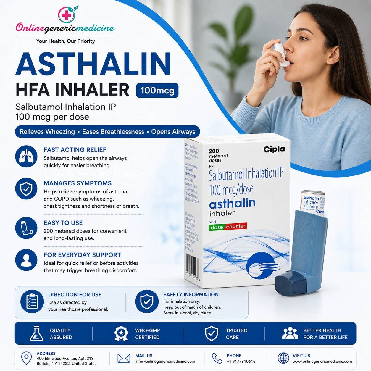 New York, Health & Beauty Items, USD 2,  Asthalin HFA Inhaler 100mcg (200 MDI) | Online Generic Medicine