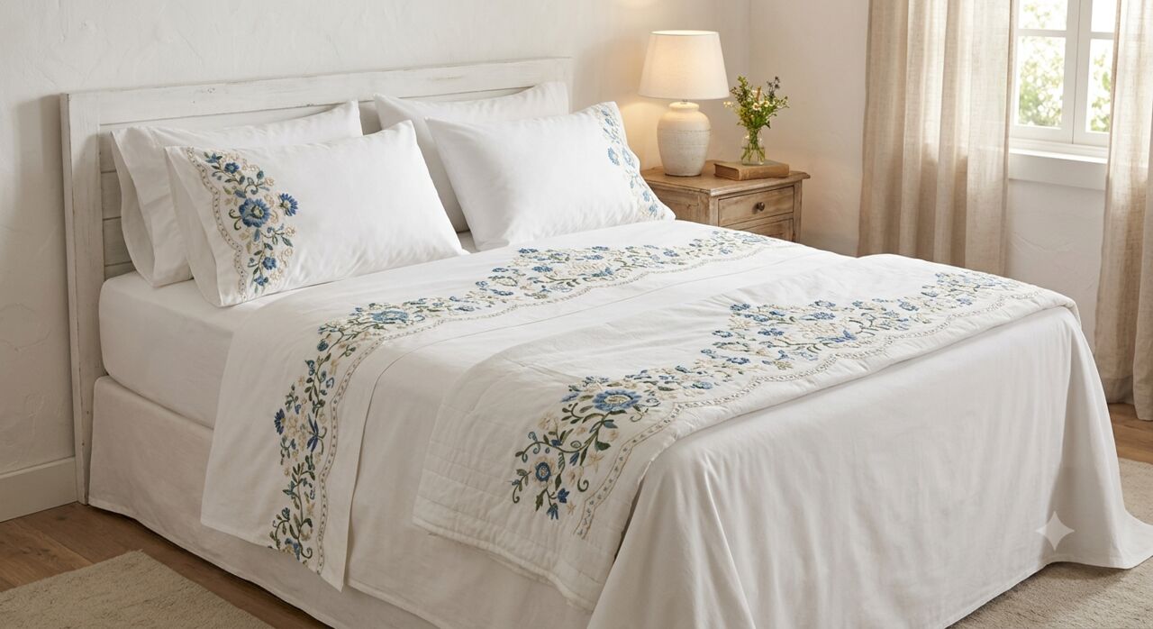 Mumbai, Household Items, INR 1499,  Embroidered Cotton Bedsheet &ndash; Handcrafted Design, Luxury Finish