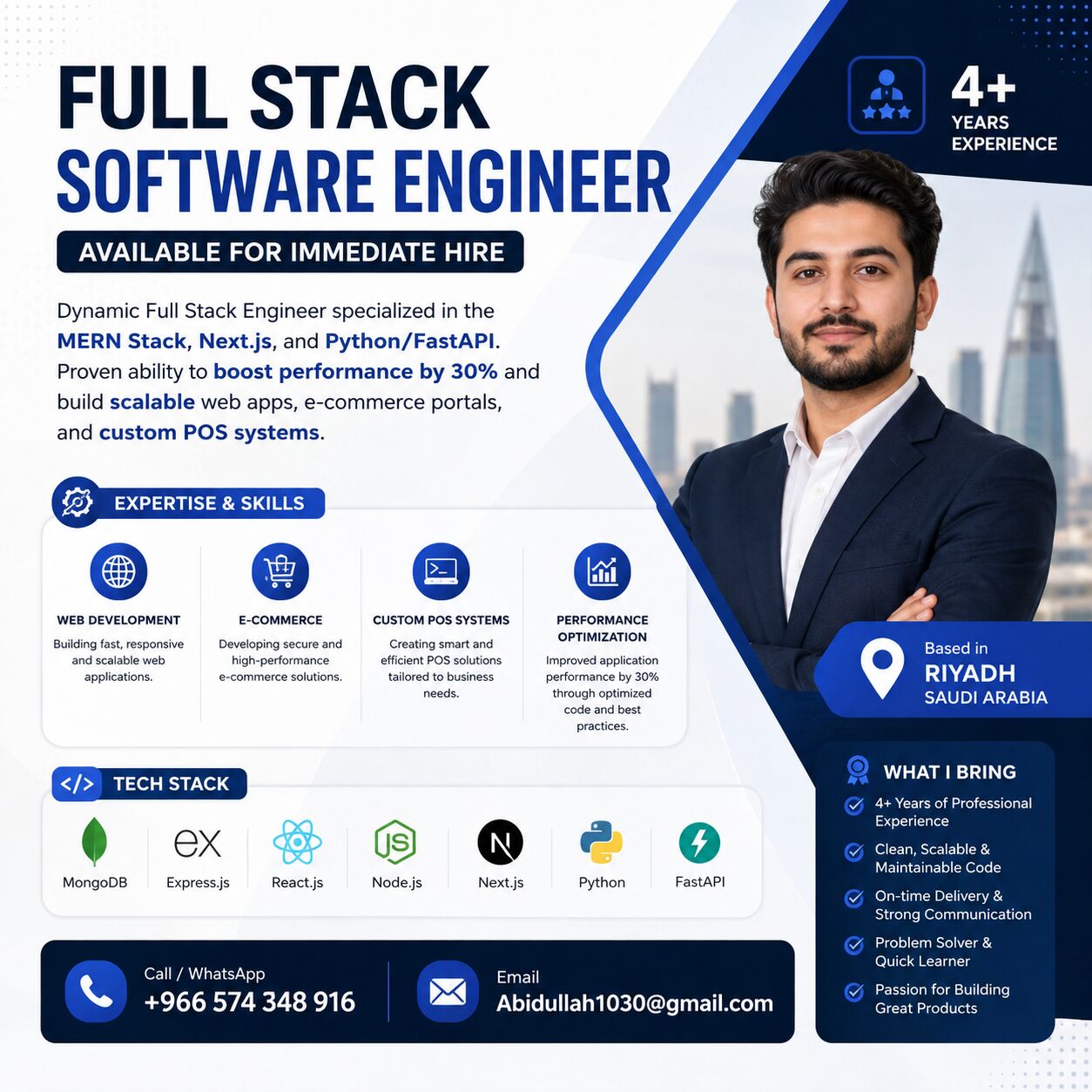 Riyadh, Job Seekers, Full Stack Software Engineer Available For Immediate Hire (4+ Years Exp)