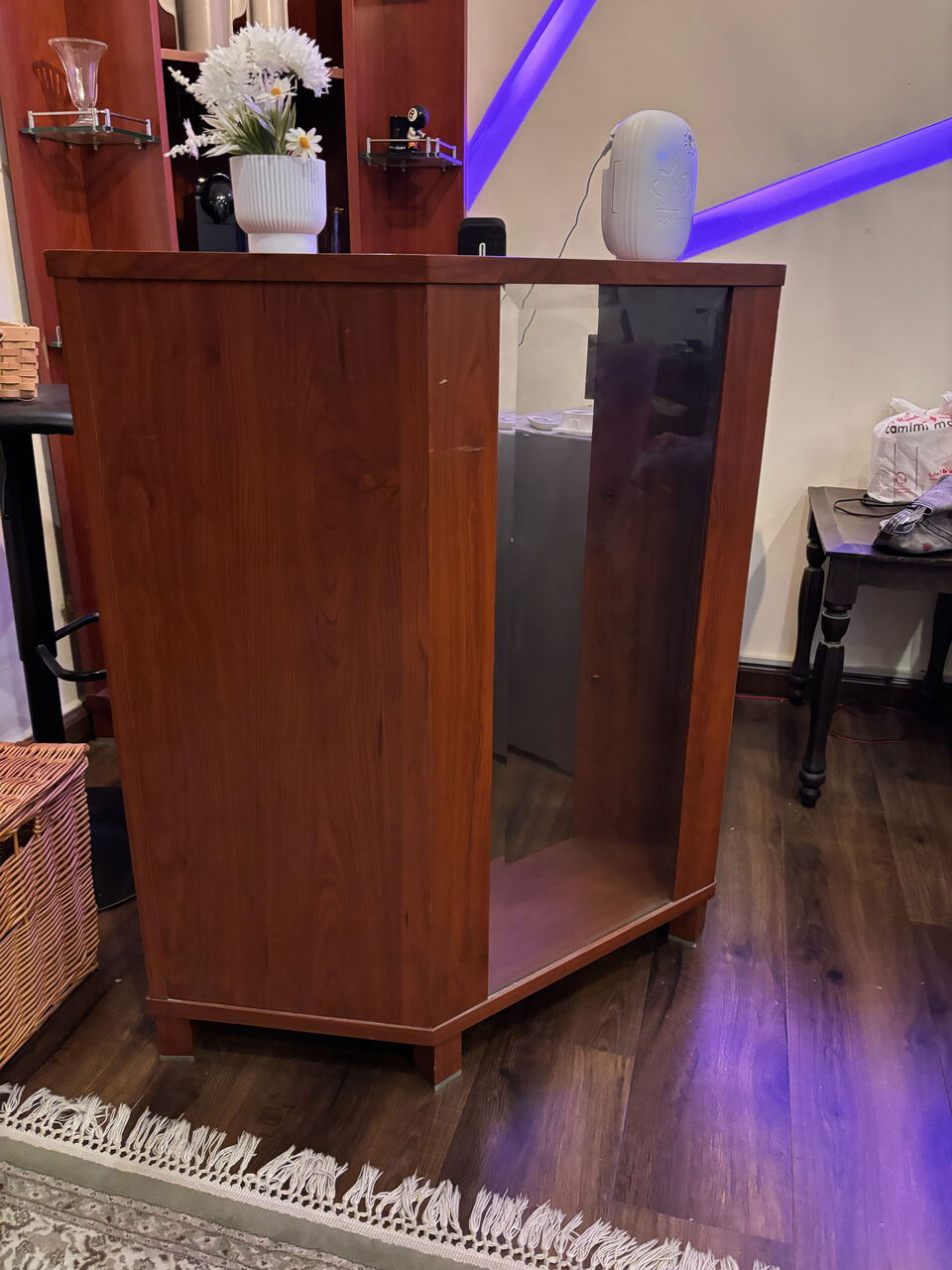 Khobar, Furniture, SAR 1600,  Elegant Wooden Corner Bar Cabinet Set With Display Shelves &ndash; Excellent Condition