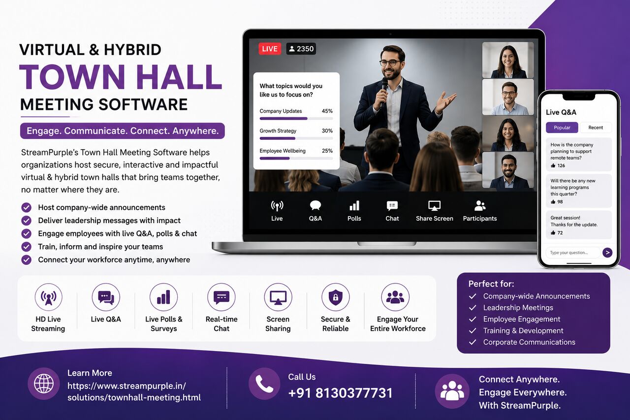 Dwarka, Business, Virtual & Hybrid Town Hall Meeting Software | StreamPurple