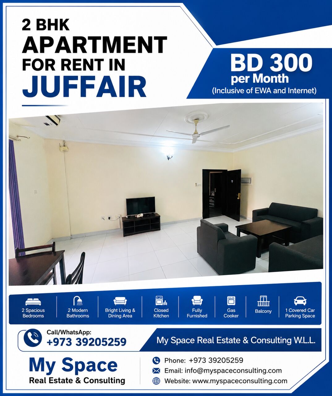Juffair, Apartments, Flats, Houses & Villas, BHD 300/month,  Furnished,  2 BR,  Apartment For Rent In Juffair