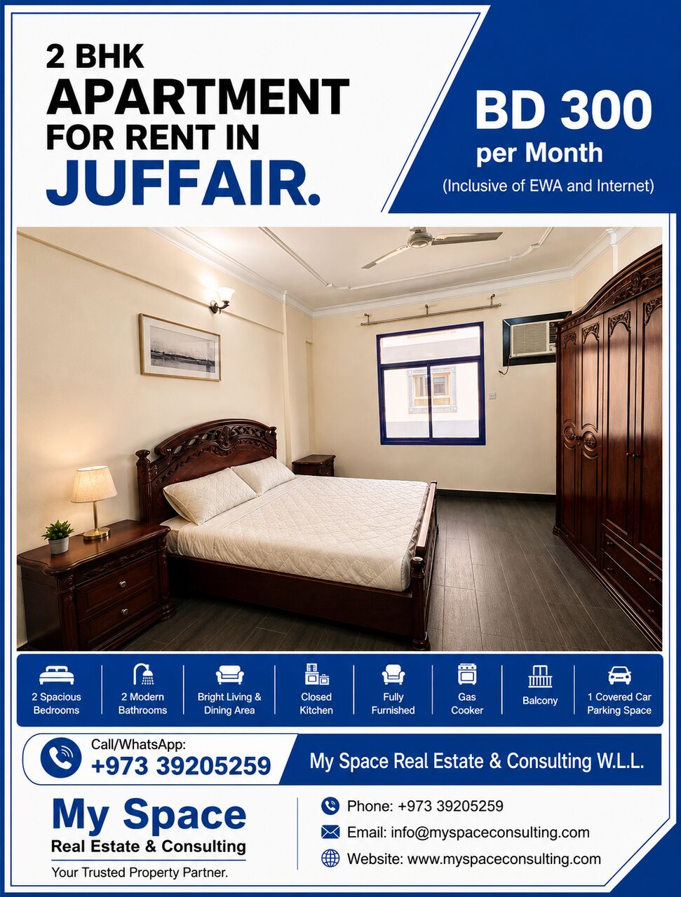 Juffair, Apartments, Flats, Houses & Villas, BHD 300/month,  Furnished,  2 BR,  Apartment For Rent In Juffair