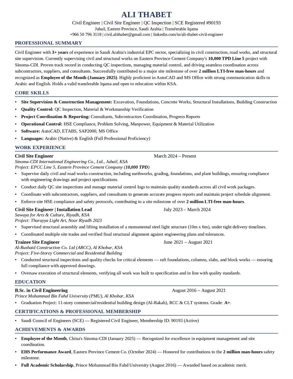 Dammam, Job Seekers, Civil Site Engineer | 3+ Years Experience | SCE Registered
