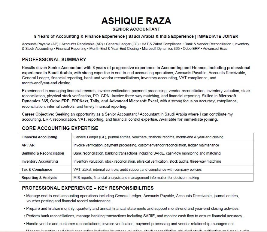 Riyadh, Job Seekers, Accountant | 8 Years Saudi & GCC Experience | VAT & ZATCA Compliance I Immediate Joiner