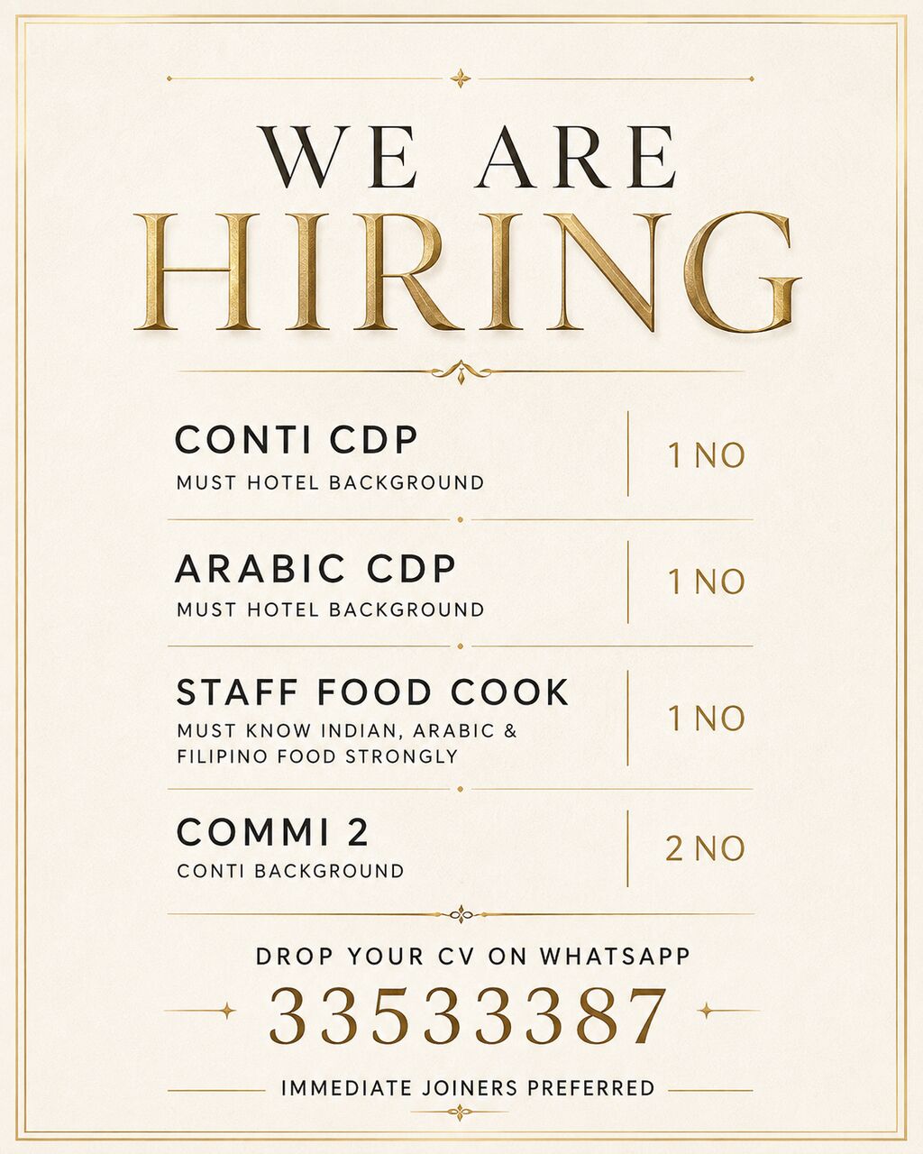 Manama, Jobs, Kitchen Jobs In Bahrain | CDP, Commis & Staff Food Cook &ndash; Immediate Hiring