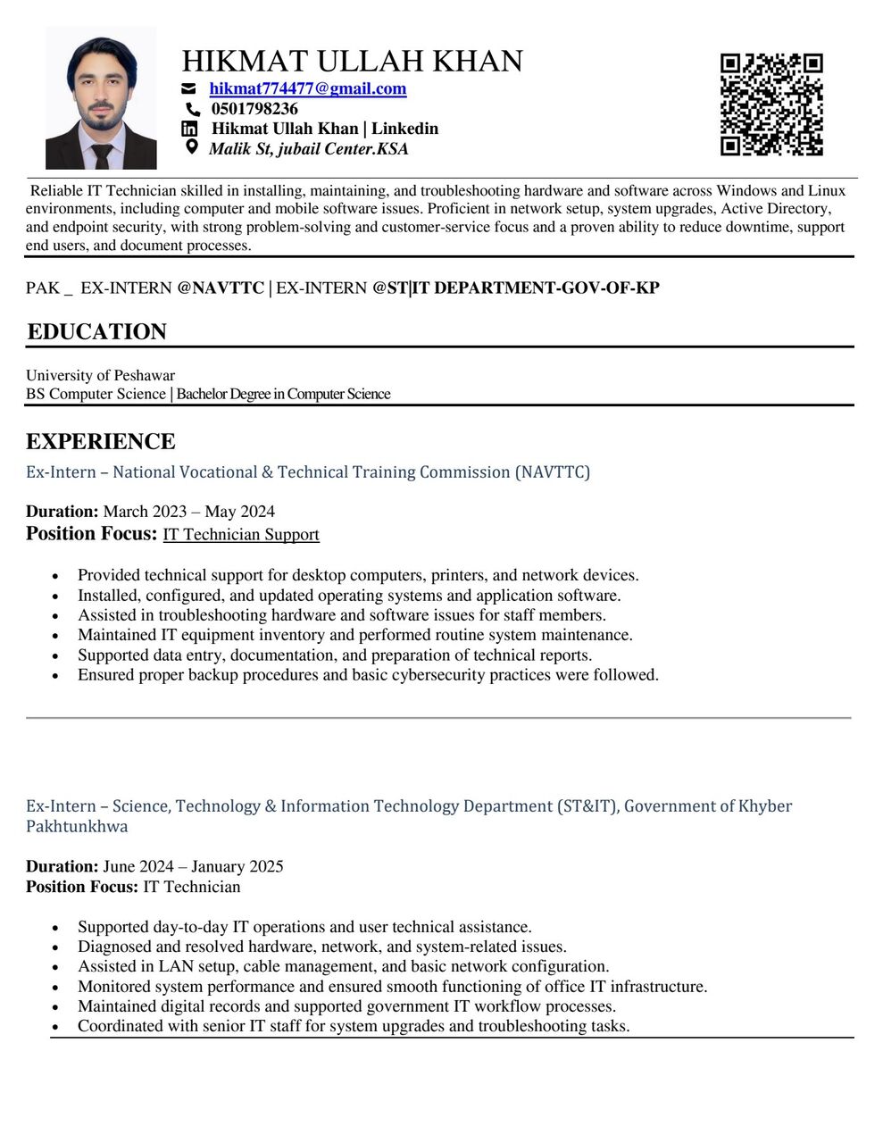 Jubail, Job Seekers, IT Technician