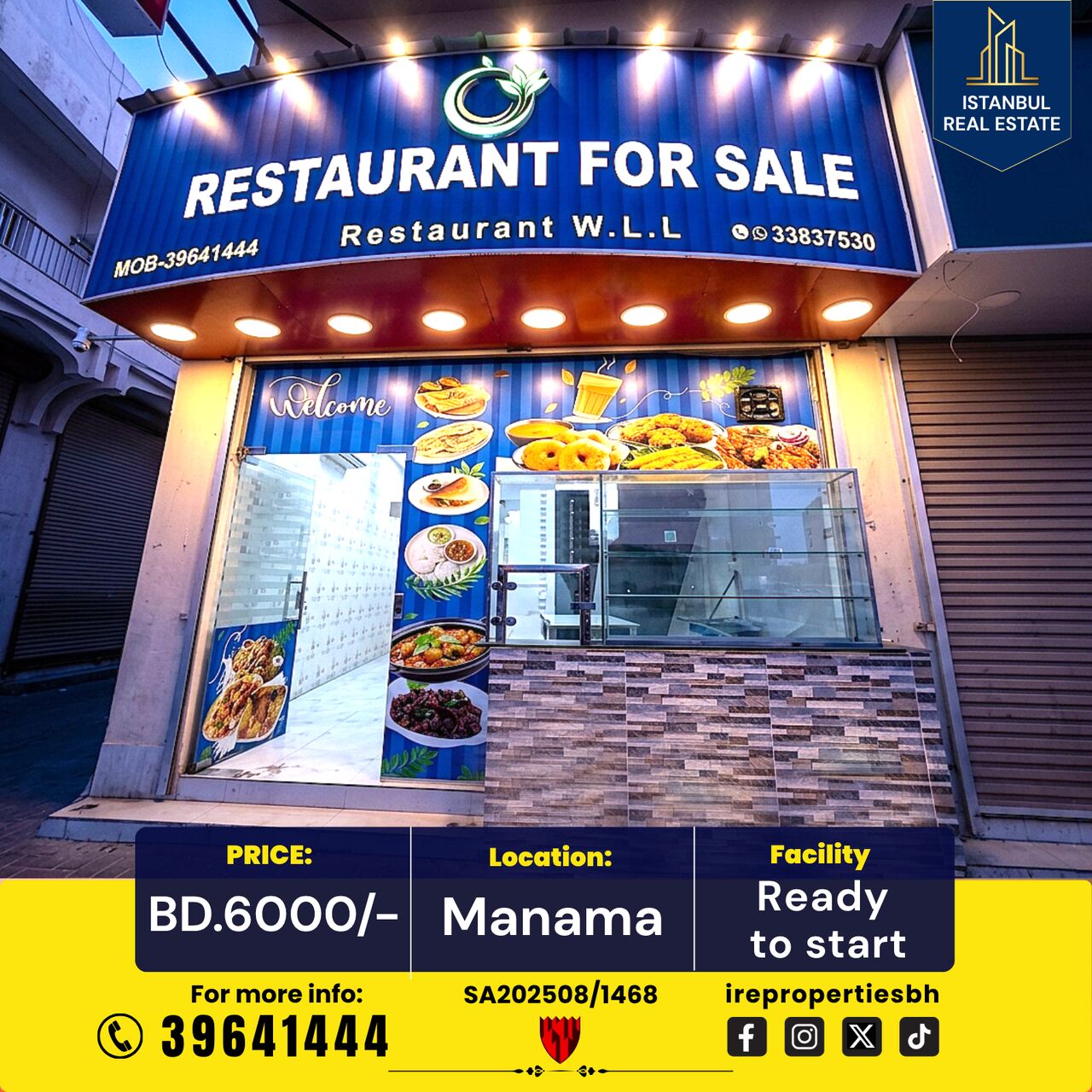 Manama, Shops, BHD 6000,  75 Sq. Meter,  Brand New Restaurant For Sale In Manama &ndash; BD 6000/-