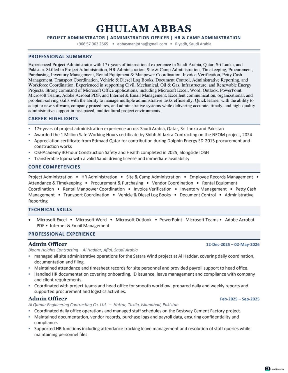Riyadh, Temp Jobs, Admin Officer / Project Administrator