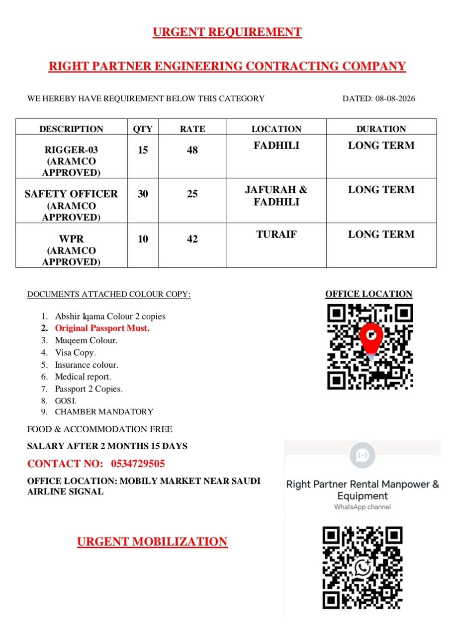 Riyadh, Jobs, Rigger 03, Safety Officer, WPR