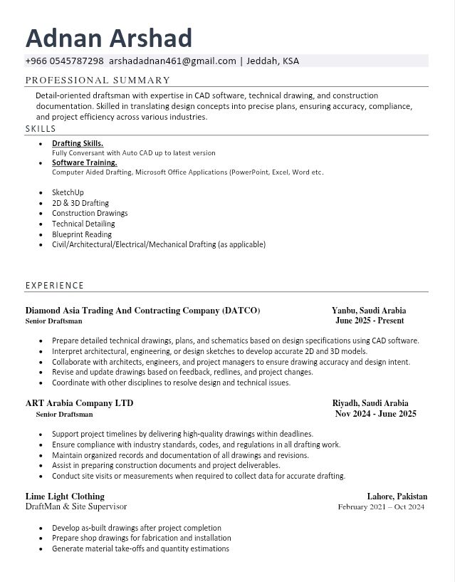 Jeddah, Job Seekers, AutoCAD Draftsman
