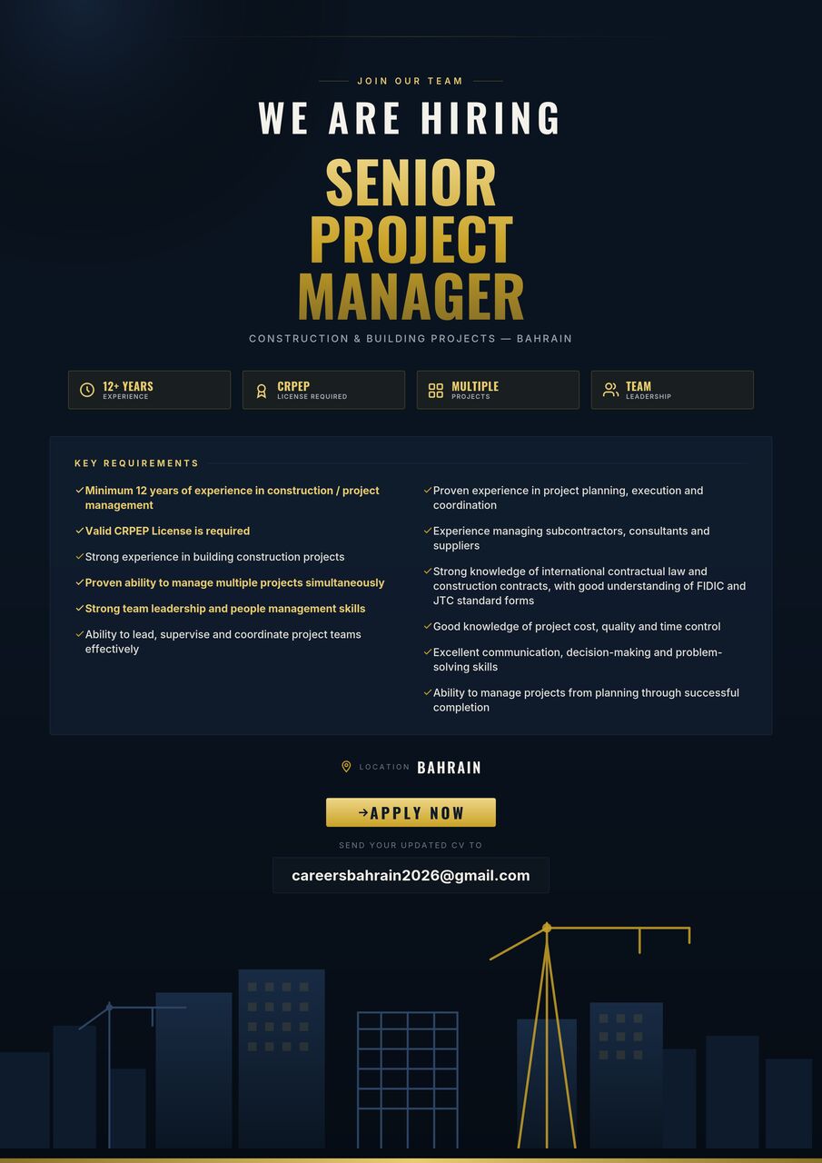 Manama, Jobs, Senior Project Manager &ndash; Construction